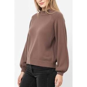 NEW Q2 relaxed style jumper sweater with balloon sleeve in brown